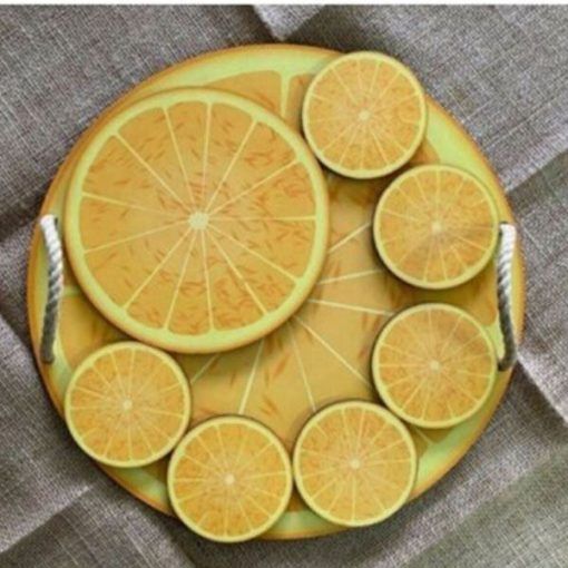 سینی مدل LEMON کد SHR 862 به همراه زیر قابلمه و زیر لیوانی