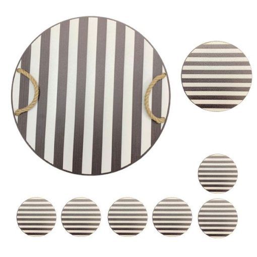 سینی مدل STRIPE کد SHR 863 به همراه زیر قابلمه و زیر لیوانی