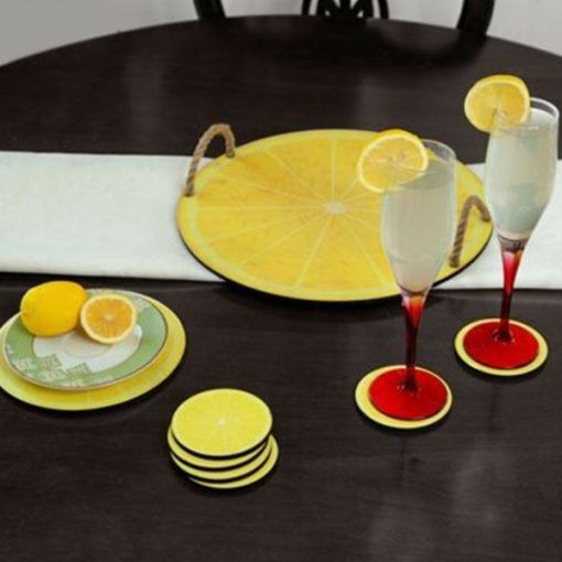 سینی مدل LEMON کد SHR 862 به همراه زیر قابلمه و زیر لیوانی